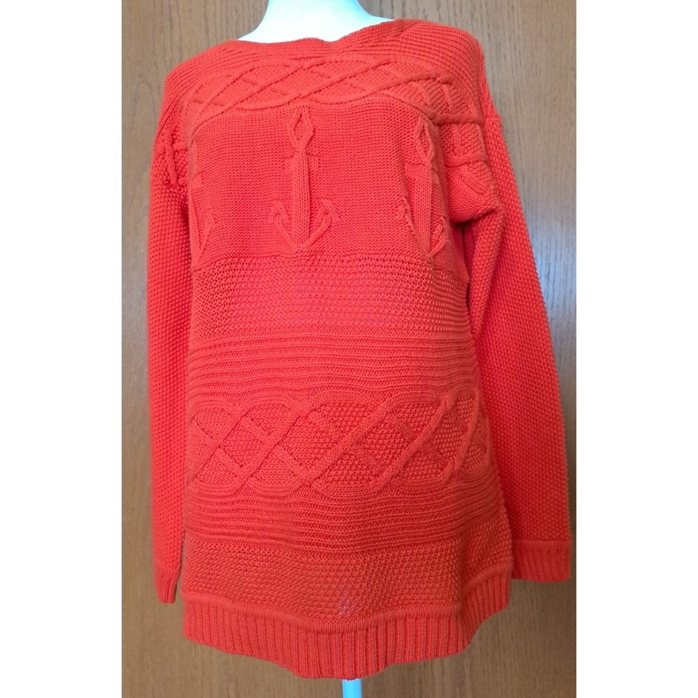 Talbots Womens LP Petite Large Orange-Red Cotton Knit Boat Neck Sweater Pullover
